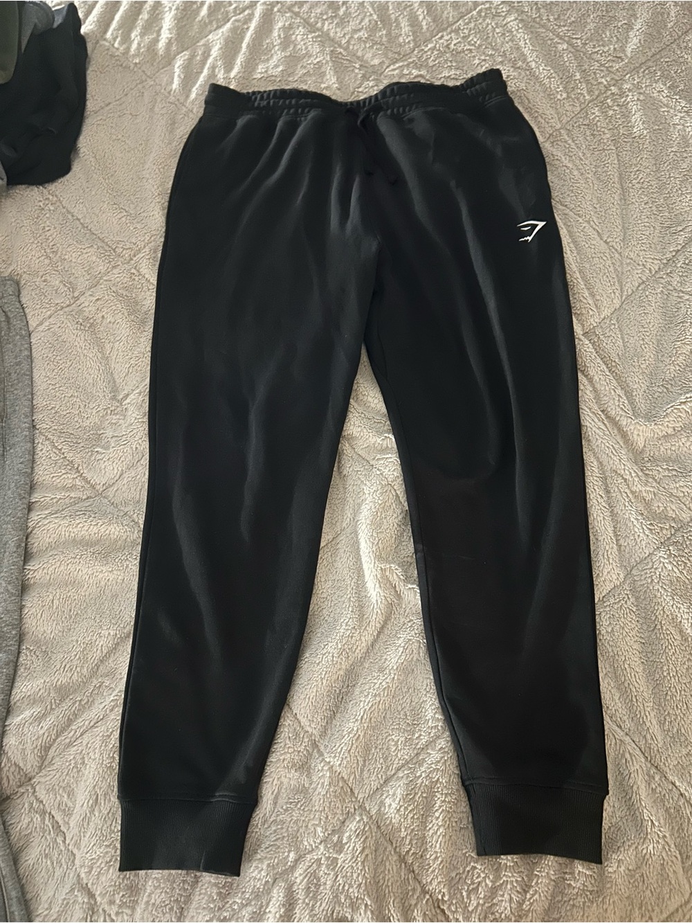 Gymshark Men’s Black Joggers with White Logo, Size XL